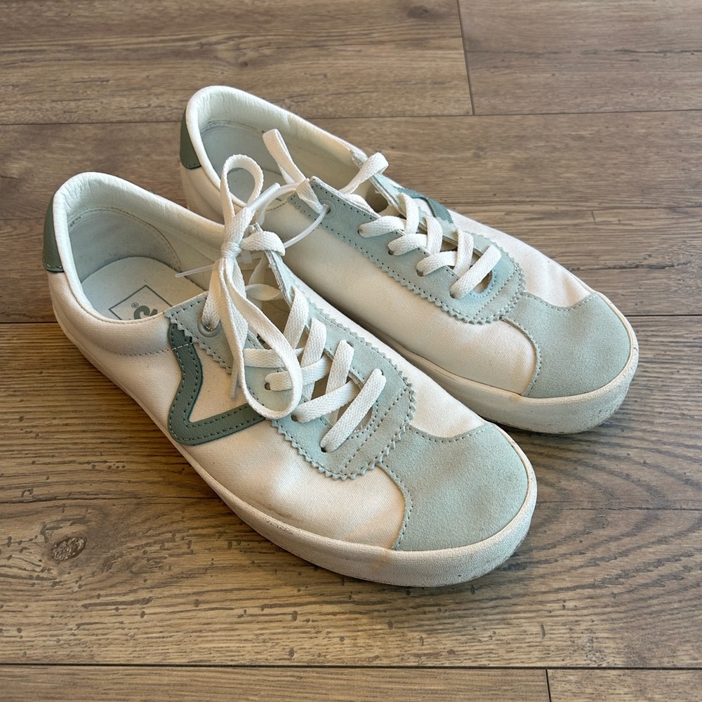 Vans Women's White and Light Green Suede-Trim Sneakers